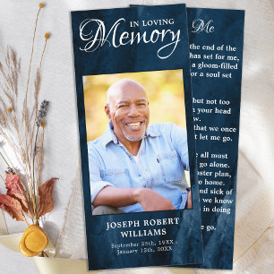 Funeral Bookmark Blue Photo Memorial Prayer Card