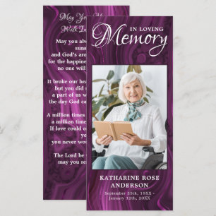 Funeral Bookmark Lila Marbl för Memorial Prayer Ca Meny