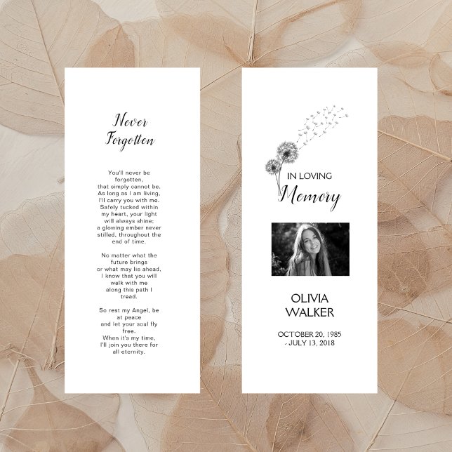 Funeral Bookmark-mall, Funeral Keepsakkort Mini Visitkort (Skapare uppladdad)