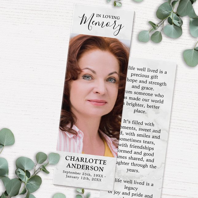 Funeral Bookmark Marbl för Modern Memorial Prayer  Litet Visitkort (Skapare uppladdad)