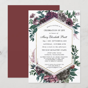 Funeral Burgundy Red Blommigt Firande i Life Inbjudningar