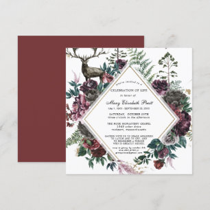 Funeral Burgundy Red Blommigt Firande i Life Inbjudningar
