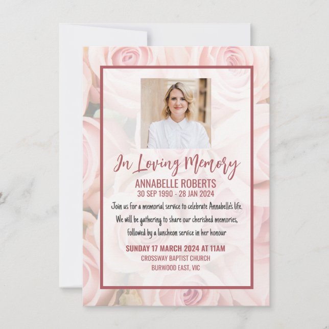 Funeral Call - Bouquet of Soft Rosa ros Inbjudningar (Framsida)