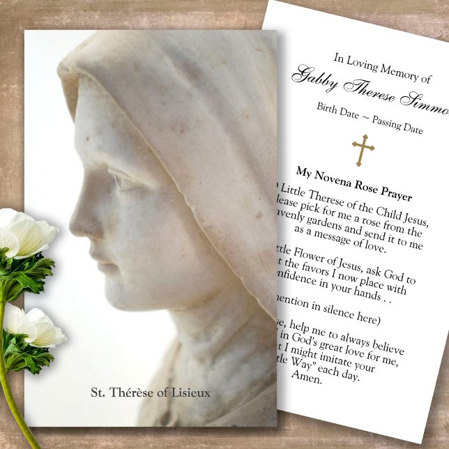 Funeral Catholique Thérèse Prayer Sympathy Cards Visitkort (catholic, religious, celebration of life, in loving memory of, prayer cards for bereavement)