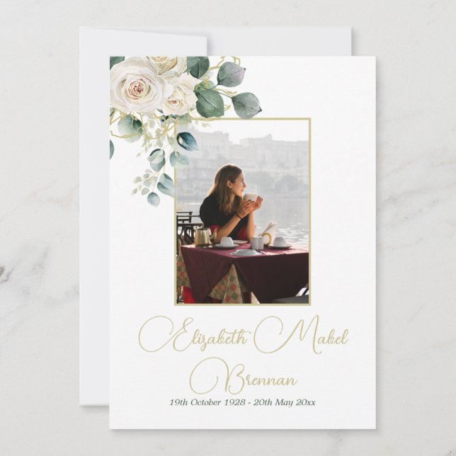 Funeral Christian Photo Elegant Ro Blommigt Inbjudningar (Baksida)