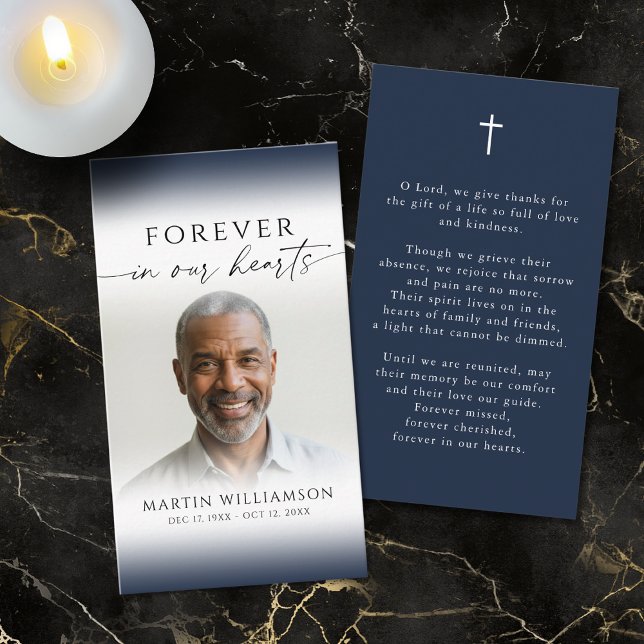 Funeral Cross Forever Hearts Photo Prayer Card Visitkort (Skapare uppladdad)