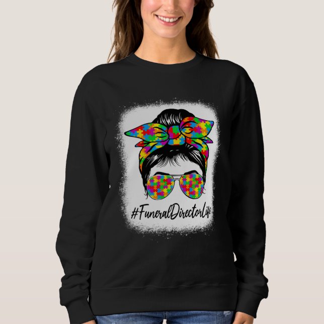Funeral Director Messy Bun Supporting Autism Aware T Shirt (Framsida)