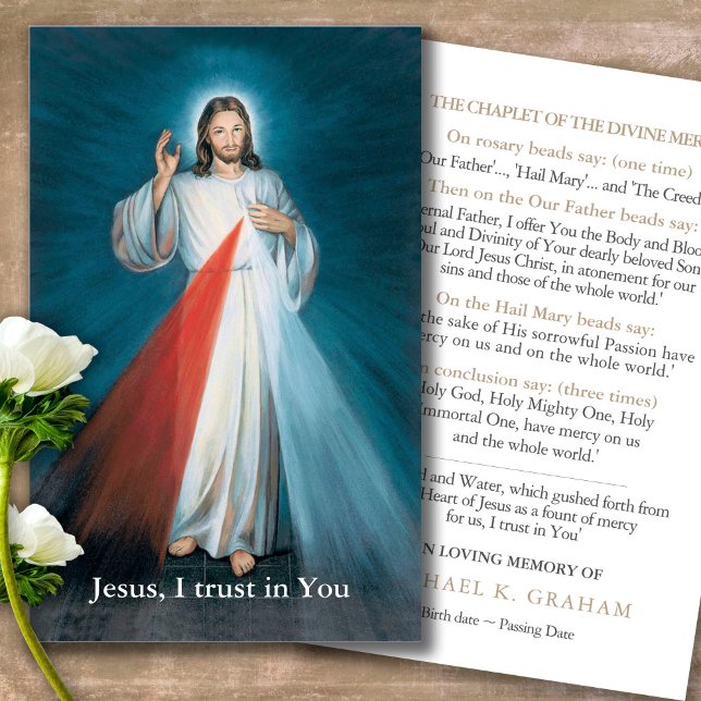 Funeral Divine Mercy Chaplet Prayer Sympathy Cards Visitkort (catholic, religious, celebration of life, in loving memory of, prayer cards for bereavement)