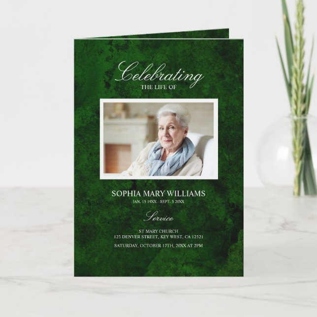 Funeral Emerald Greenery |Memorial Program (Framsida)