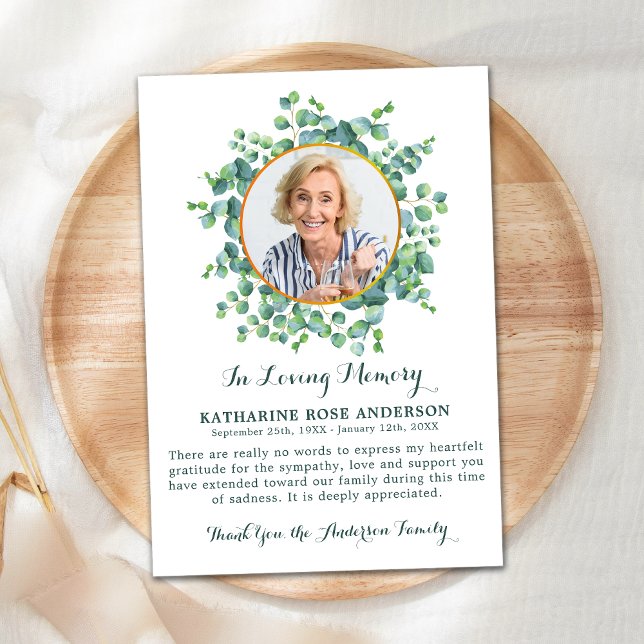 Funeral Eucalyptus Greenery Sympathy Photo Tack Kort (Skapare uppladdad)