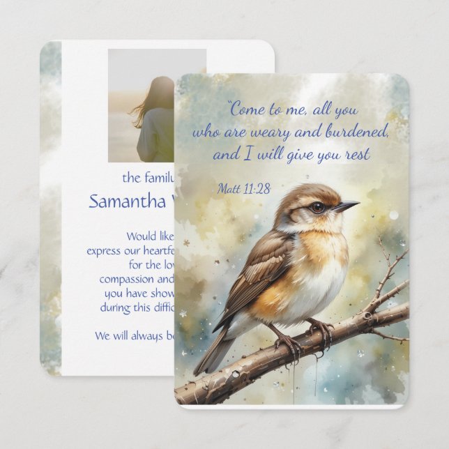 Funeral Firande of Life Tack Scripture Kort (Fram/baksida)