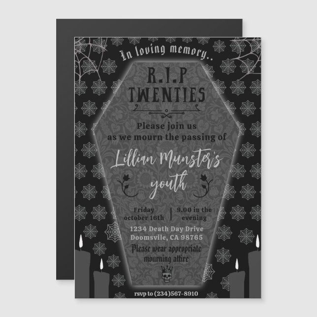 Funeral för min ungdom Död till mitt 20-tal 30års  Magnetisk Inbjudningskort (Fram/baksida)