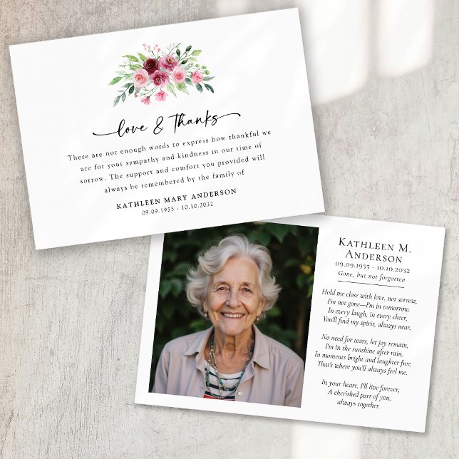 Funeral för Photo Blommigt Script Tack Kort (Skapare uppladdad)