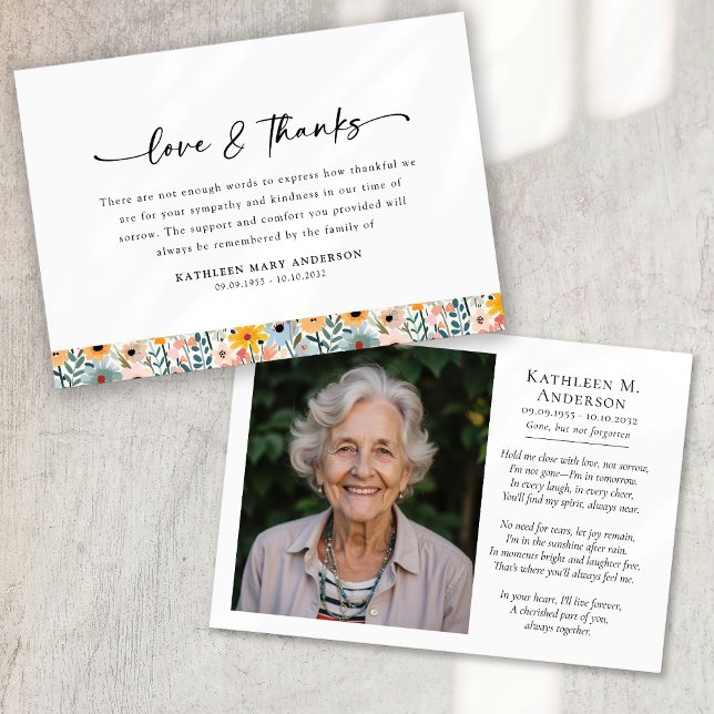 Funeral för Photo Blommigt Script Tack Kort (Skapare uppladdad)