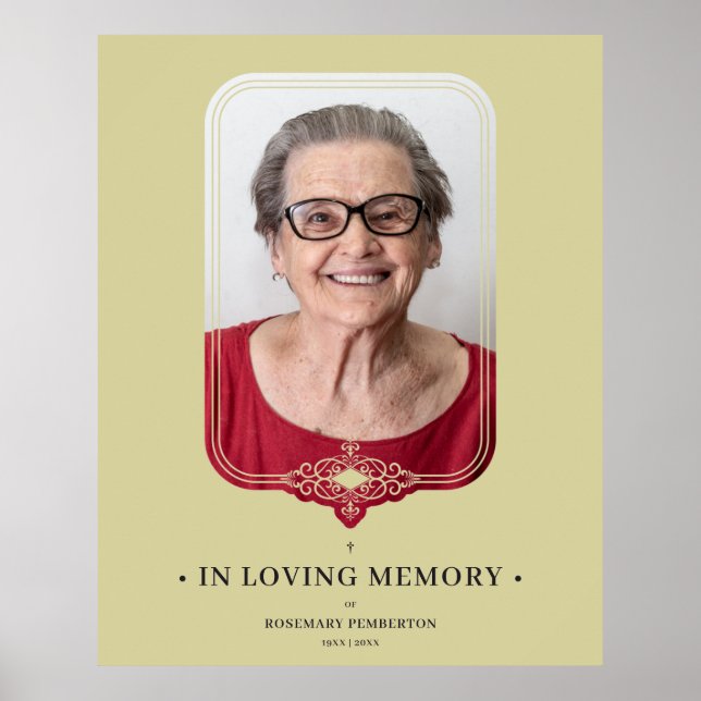 Funeral Golden Effect Ornamental Flourish Photo Poster (Framsidan)