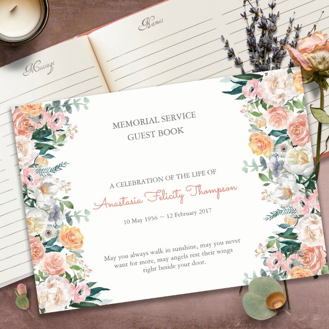 Funeral Guest Bok | Vattenfärg Ro 1 (funeral guest books, sympathy, celebration of life, in loving memory, memorial service, remembrance,)