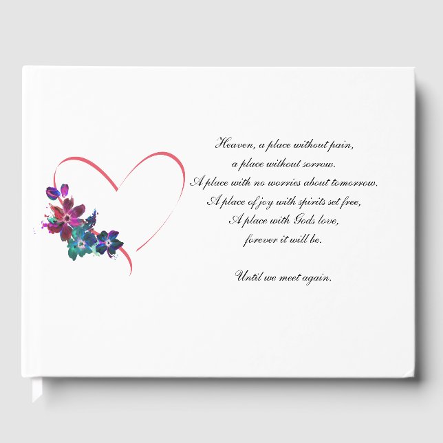 Funeral Guestbook-hjärta och blommor. Gästböcker (Framsida)