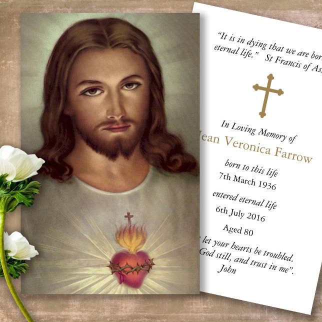 Funeral Helig Heart Jesus Prayer Sympathy Cards Visitkort (catholic, religious, celebration of life, in loving memory of, prayer cards for bereavement)