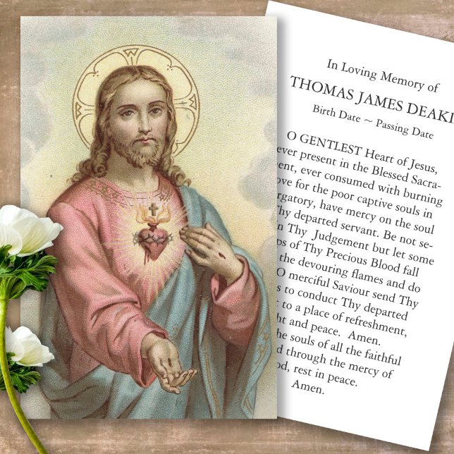 Funeral Helig Heart Jesus Prayer Sympathy Cards Visitkort (Forever in our hearts, celebration of life, in loving memory of, prayer cards for bereavement)