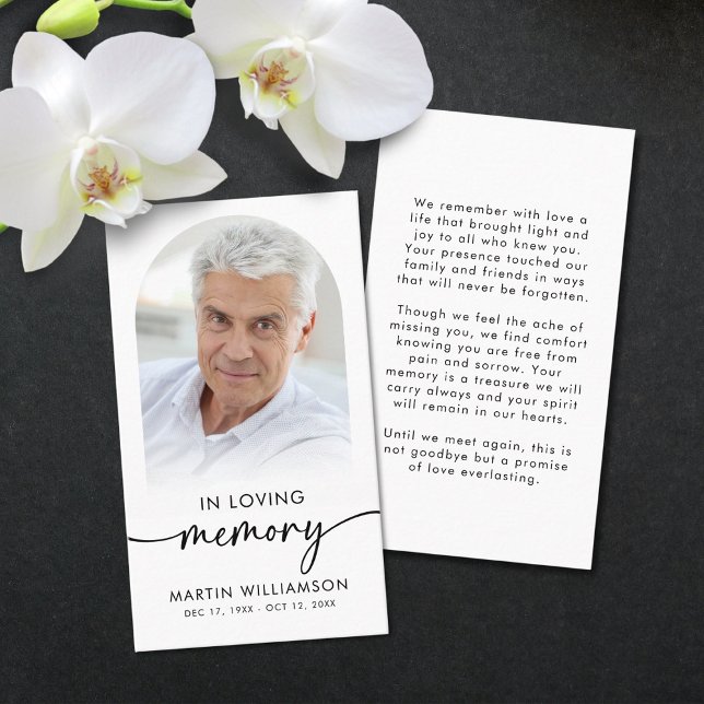 Funeral in Loving Memory Photo Script Prayer Cards Visitkort (Skapare uppladdad)