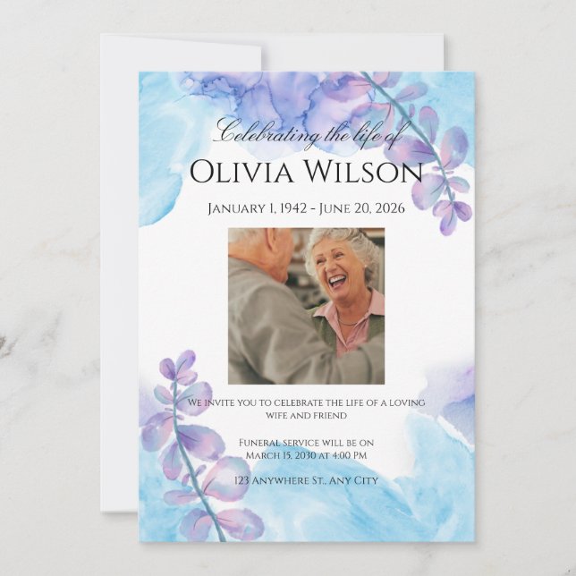 Funeral Invitation Template – Blue & Purple Inbjudningar (Framsida)