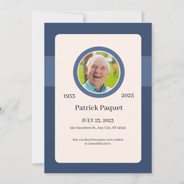 Funeral Invitation Template – Dark Blue Memorial Inbjudningar (Framsida)