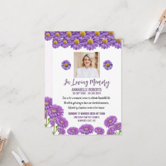 Funeral Invitation with Purple Gerberas Inbjudningar