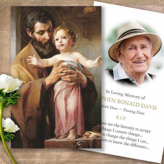 Funeral Joseph Memorial Prayer Sympathy Cards Visitkort (catholic, religious, celebration of life, in loving memory of, prayer cards for bereavement)