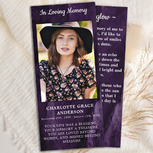 Funeral Lila Sympathy Photo Memorial Prayer Card