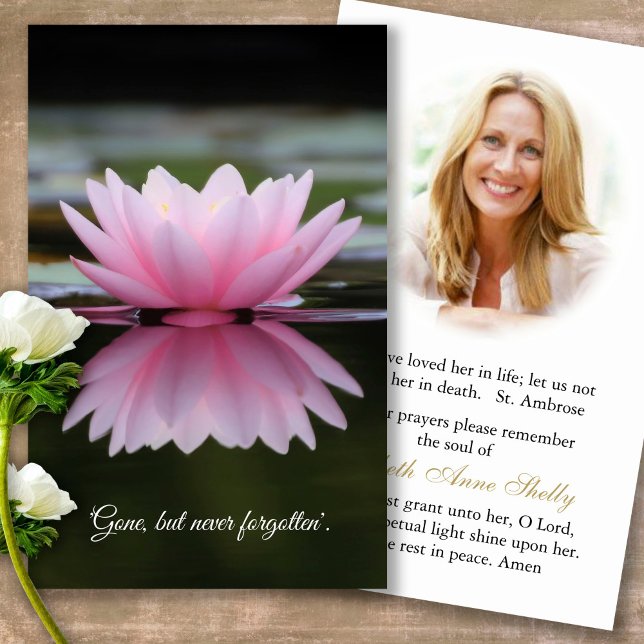 Funeral Lily Pond Memorial Prayer Sympathy Cards Visitkort (Forever in our hearts, celebration of life, in loving memory of, prayer cards for bereavement)
