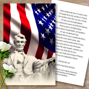 Funeral Lincoln Memorial Prayer Sympathy Cards Visitkort