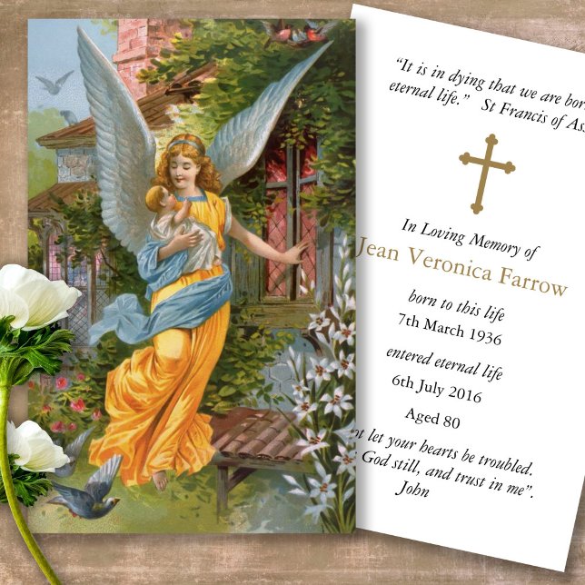 Funeral Loss Angel Bästa Prayer Sympathy Card Visitkort (catholic, religious, celebration of life, in loving memory of, prayer cards for bereavement)