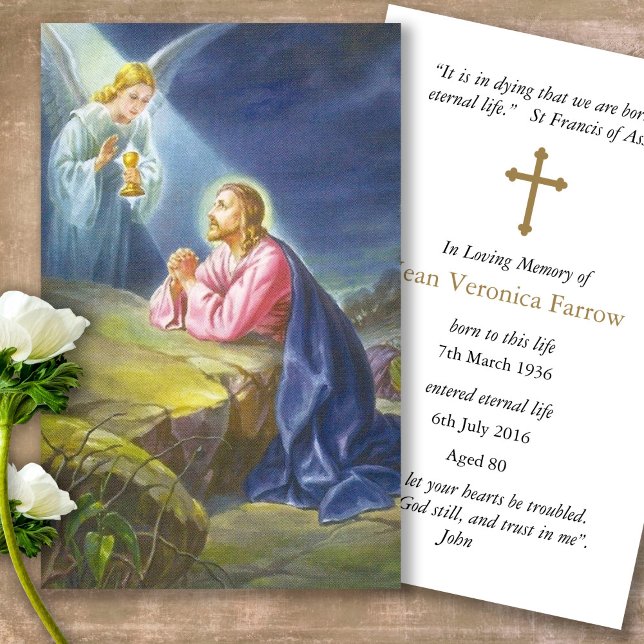 Funeral Loss Angel Praying Prayer Sympathy Cards Visitkort (catholic, religious, celebration of life, in loving memory of, prayer cards for bereavement)