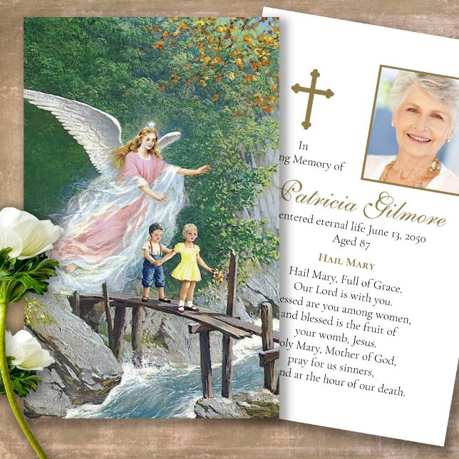 Funeral Loss Angel Protect Prayer Sympathy Cards Visitkort (Forever in our hearts, celebration of life, in loving memory of, prayer cards for bereavement)