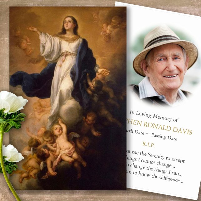 Funeral Loss Assumption Mary Prayer Sympathy Cards Visitkort (catholic, religious, celebration of life, in loving memory of, prayer cards for bereavement)