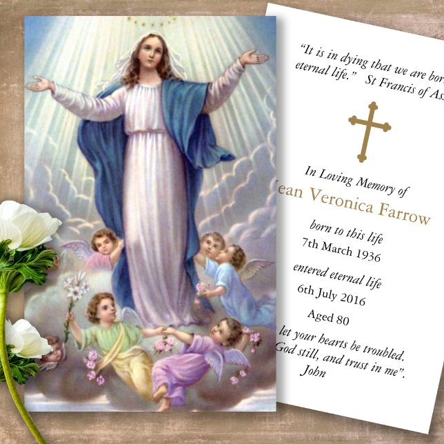 Funeral Loss Dam Rosary Prayer Sympathy Cards Visitkort (catholic, religious, celebration of life, in loving memory of, prayer cards for bereavement)