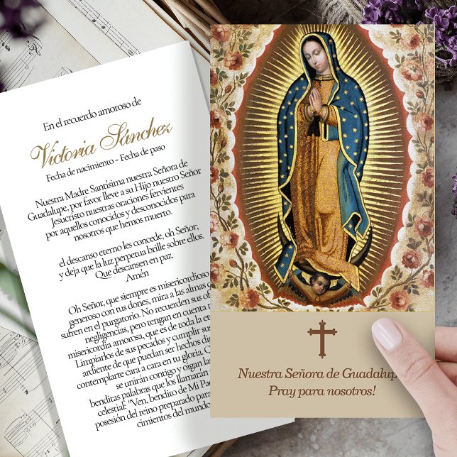 Funeral Loss Guadalupe Prayer Sympathy Cards Visitkort (catholic, religious, celebration of life, in loving memory of, prayer cards for bereavement)