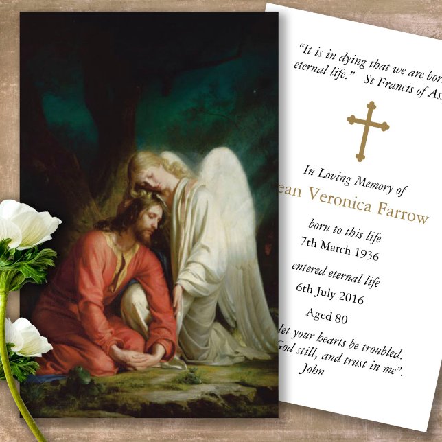 Funeral Loss Jesus & Angel Prayer Sympathy Cards Visitkort (catholic, religious, celebration of life, in loving memory of, prayer cards for bereavement)