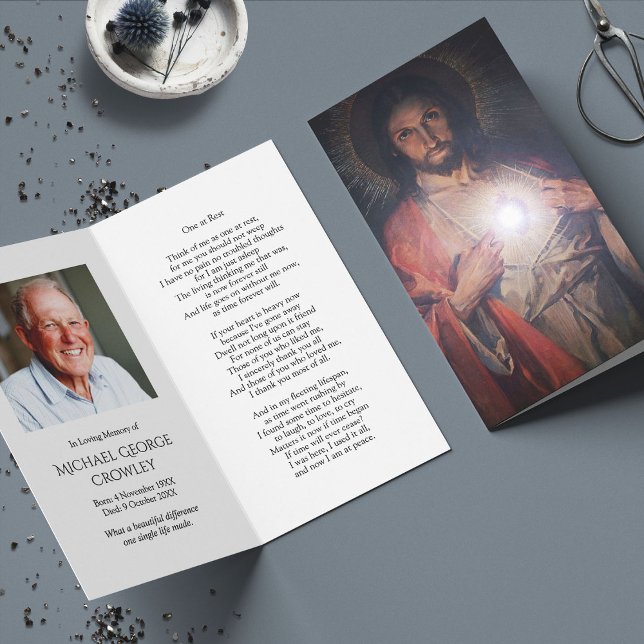 Funeral Loss Jesus Heart Prayer Sympathy Cards Kort (catholic, religious, celebration of life, in loving memory of, prayer cards for bereavement)