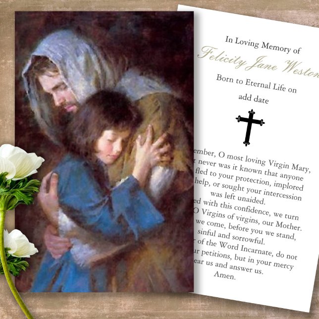 Funeral Loss Jesus Hugs Prayer Sympathy Cards Visitkort (Forever in our hearts, celebration of life, in loving memory of, prayer cards for bereavement)
