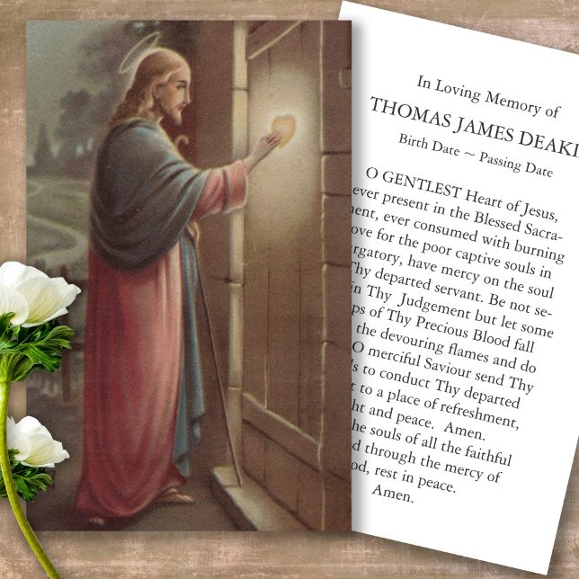Funeral Loss Jesus knackar Prayer Sympathy Cards Visitkort (catholic, religious, celebration of life, in loving memory of, prayer cards for bereavement)