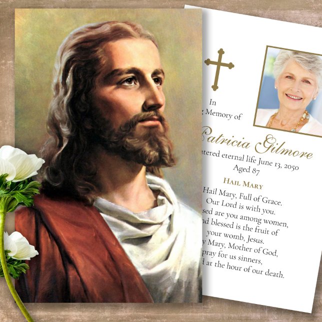 Funeral Loss Jesus Kristus Prayer Sympathy Cards Visitkort (catholic, religious, celebration of life, in loving memory of, prayer cards for bereavement)