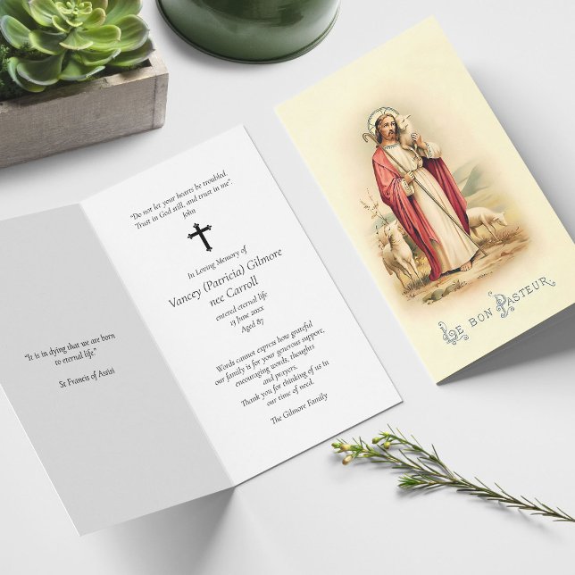 Funeral Loss Jesus Shepherd Prayer Sympathy Cards Kort (catholic, religious, celebration of life, in loving memory of, prayer cards for bereavement)