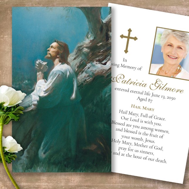 Funeral Loss Kristus Praying Prayer Sympathy Cards Visitkort (catholic, religious, celebration of life, in loving memory of, prayer cards for bereavement)