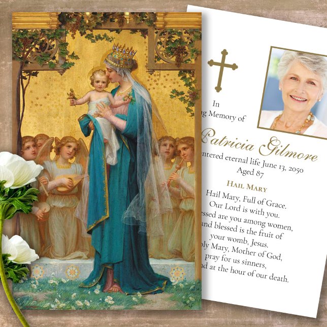 Funeral Loss Madonna & Child Prayer Sympathy Cards Visitkort (catholic, religious, celebration of life, in loving memory of, prayer cards for bereavement)