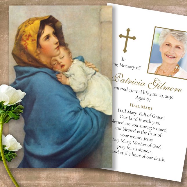 Funeral Loss Madonnina Prayer Sympathy Cards Visitkort (Forever in our hearts, celebration of life, in loving memory of, prayer cards for bereavement)