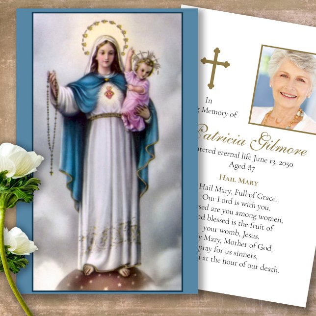 Funeral Loss Mary 12 Stars Prayer Sympathy Cards Visitkort (catholic, religious, celebration of life, in loving memory of, prayer cards for bereavement)