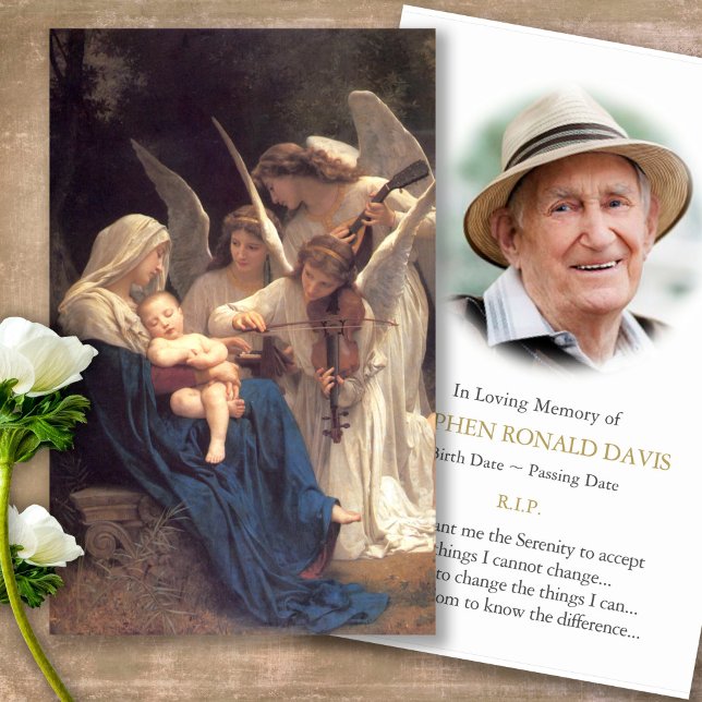 Funeral Loss Mary & Änglar Prayer Sympathy Cards Visitkort (catholic, religious, celebration of life, in loving memory of, prayer cards for bereavement)