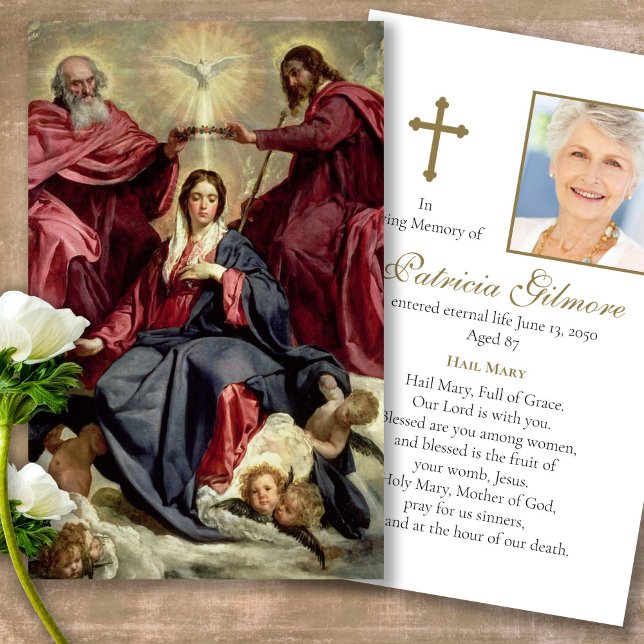 Funeral Loss Mary Coronation Prayer Sympathy Cards Visitkort (catholic, religious, celebration of life, in loving memory of, prayer cards for bereavement)
