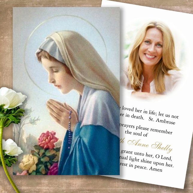 Funeral Loss Mary Praying Prayer Sympathy Cards Visitkort (catholic, religious, celebration of life, in loving memory of, prayer cards for bereavement)